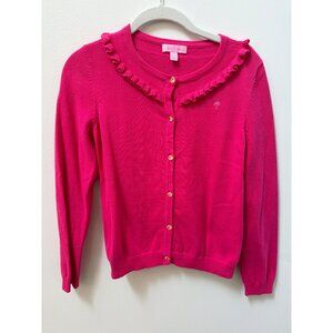 Lilly Pulitzer Girls X-Large XL Pink Cardigan Sweater With Ruffle Collar 100% Co